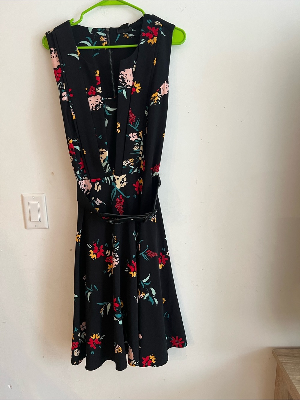 City Chic Flowerette Floral Fit & Flare Dress Black Belted Women’s S/16 NWT